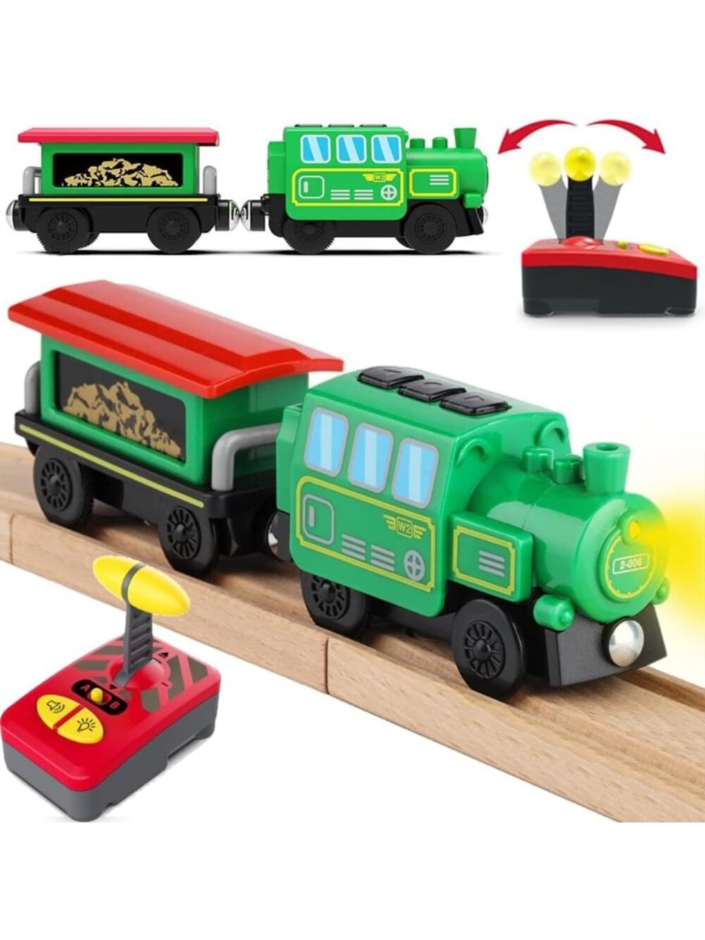 Battery Operated Remote Control Train Set for Toddlers, Wooden Track Accessories